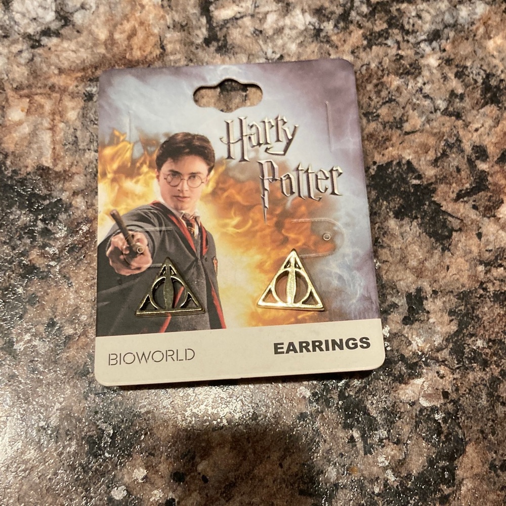 Bioworld Gold Deathly Hallows Stud Earrings
